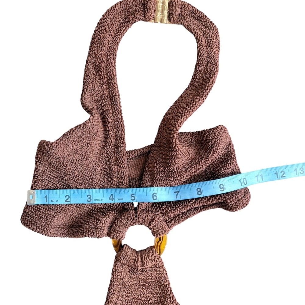 Hunza G Ursula Halter One Piece Swimsuit Brown Crinkle Cutout Monokini One Size - Picture 6 of 14